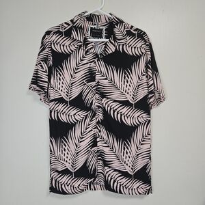 Denim And Flower Mens Black And Pink Tropical Hawaiin Button Down Shirt Size S